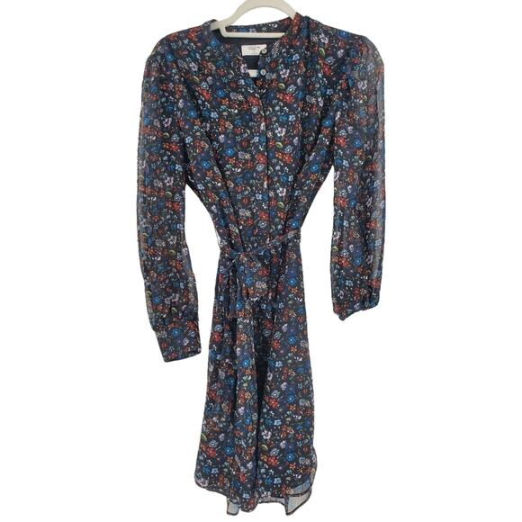 Untuckit Floral Collarless Marnie Shirt Dress Button Front Sheer Lined Tie, Size - Picture 3 of 8